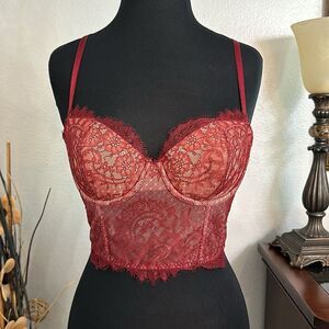 Victoria’s Secret Lined Strapless‎ Red Corset Bustier Bra (Flaw) Size 34C